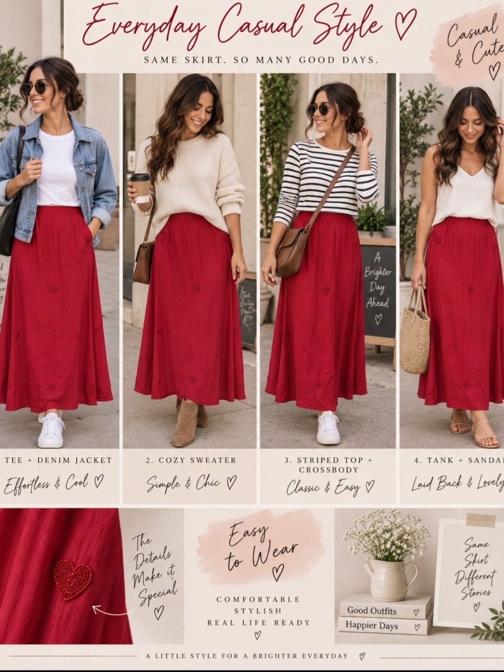 *a new day Red Flowy Maxi Skirt Waist 20 Length 34